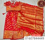 baby redi Katan Saree red - Image 3