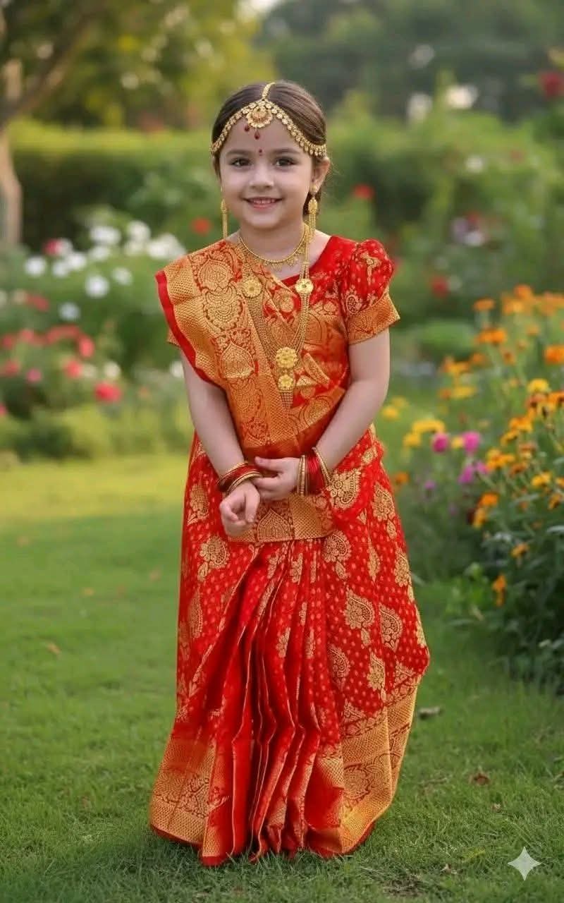 IMG-20260302-WA0015 baby rady Katan Saree red cod 1220 - Image 1