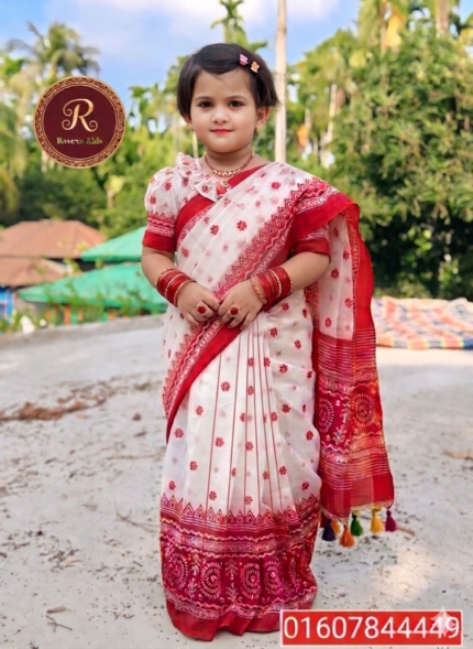 👗 ছোট্ট রাজকন্যার জন্য আকর্ষণীয় রেডি শাড়ি সেট code S01